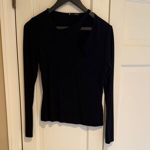 Krisa Black Asymmetrical Long Sleeve Top